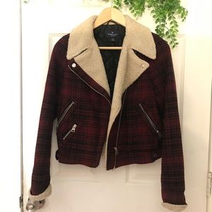 American Eagle Plaid Sherpa Jacket